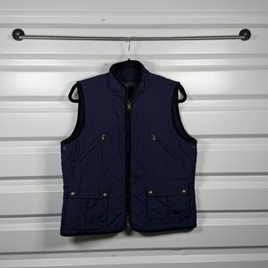Lauren Ralph Lauren Navy Blue Quilted Vest Corduroy Trim Brass Hardware Womens
